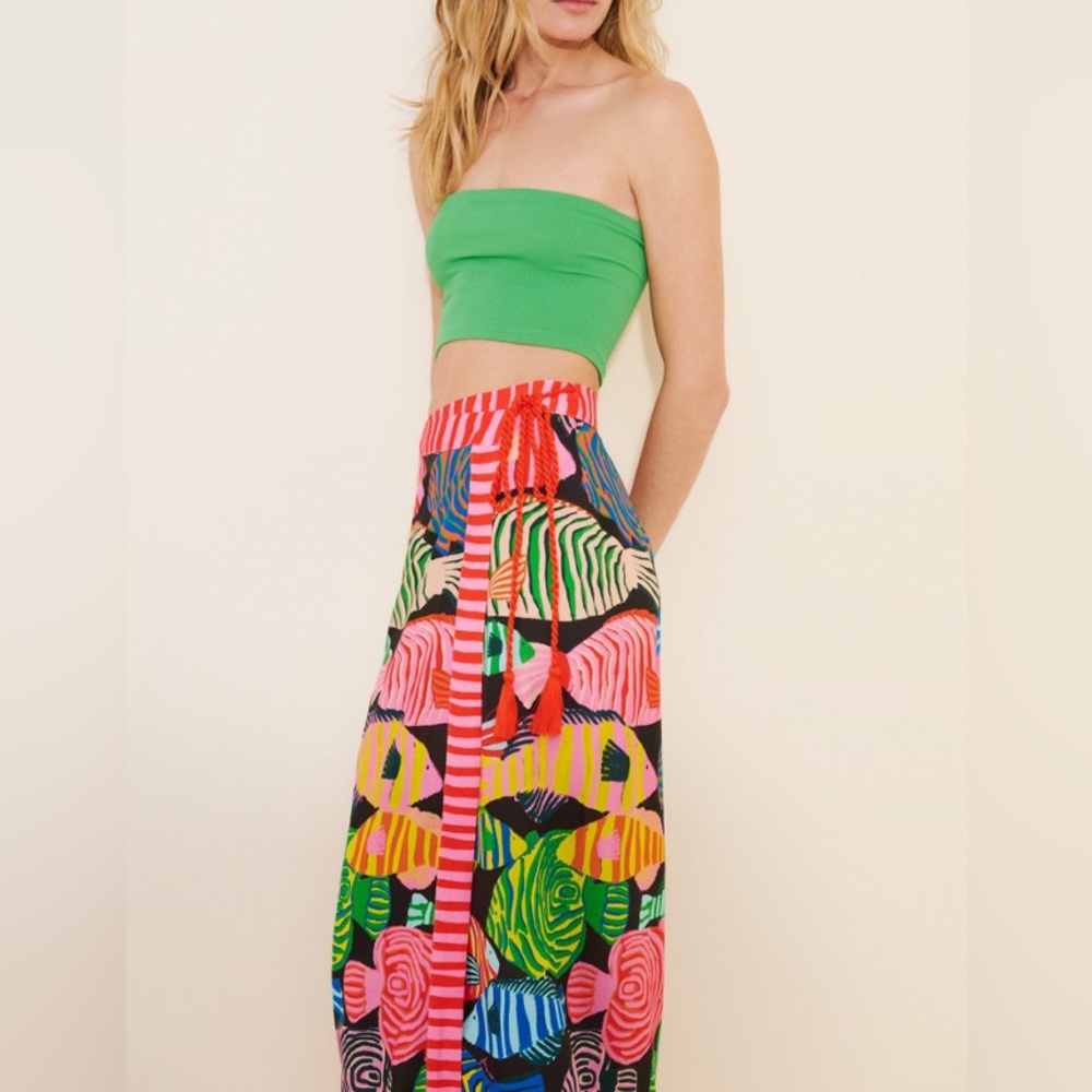 Farm Rio for Anthropologie Fish-Print Midi Skirt Size M - Picture 7 of 12